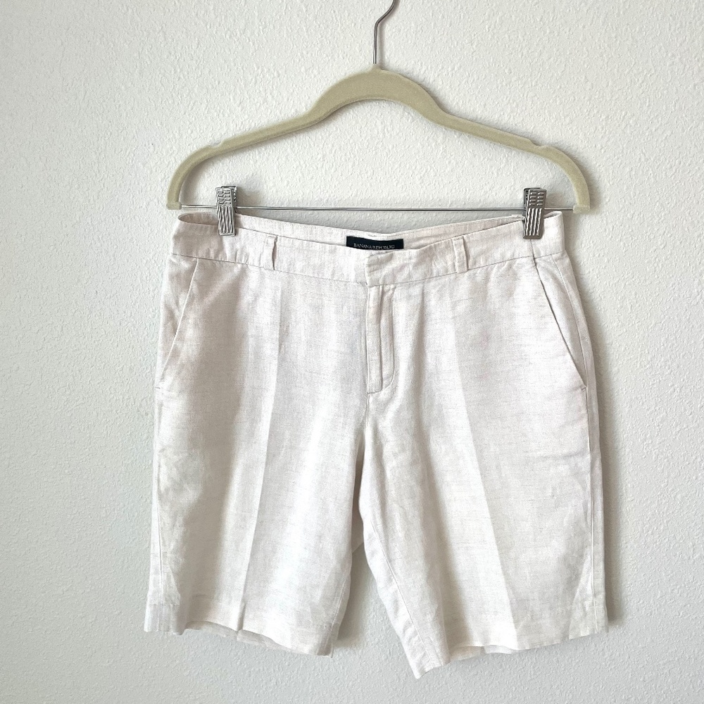 Banana Republic Women’s Beige Khaki Linen Cotton Bermuda Shorts Sz 4
